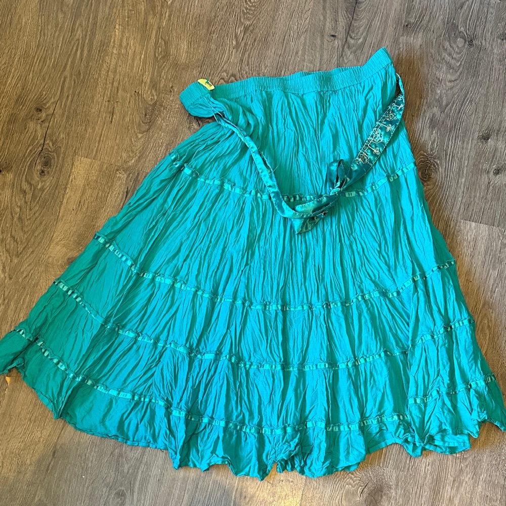 White Stag Teal A-Line Skirt with Embroidered Belt